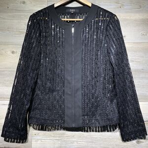 Alex Marie Black Zip-Up Jacket Mesh Allover Sequins Size 12 Party Holiday Church